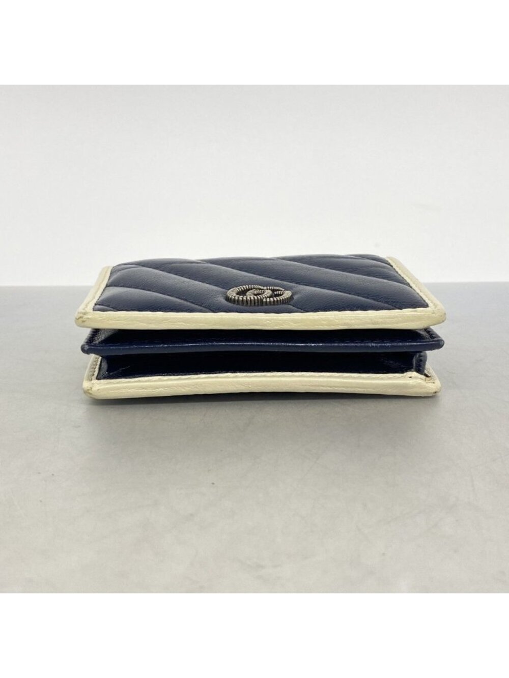 Gucci Wallet GG Marmont Leather Navy White Silver - Picture 2 of 8